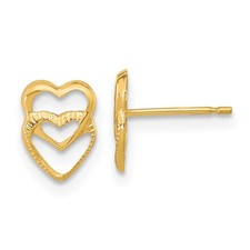Kids Small Stacked Open Hearts Post Earrings in 14k Yellow Gold