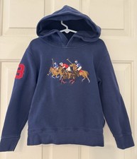 Polo Ralph Lauren Boys 6 Triple Pony Horse Hoodie Navy Equestrian Embroidered