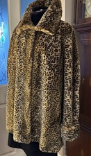 Luxurious Vintage Made In England Leopard Faux Fur Swing Coat Size UK 16/18 CL11