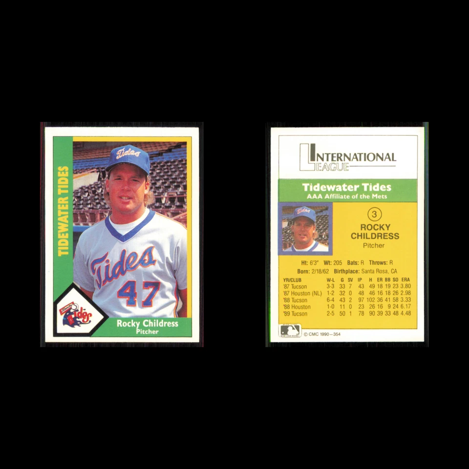 Rocky Childress #354 1990 CMC Minor League Tidewater Tides Baseball Card MLB NM - Image 3 of 3