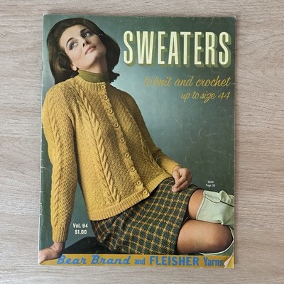 Bear Brand Fleisher Yarns VTG 1966 Catalog Sweater Knitting Crochet Mod Patterns