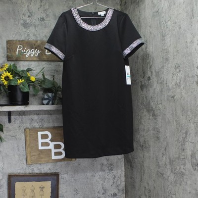 Calvin Klein Womens Embellished Short-Sleeve A Line Dress CD4M2EA5 Black 16  | eBay