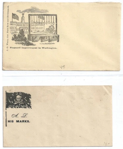 (2) CIVIL WAR ENVELOPES White House Gallows /  Pirate  Flag 1860s Lot of 2