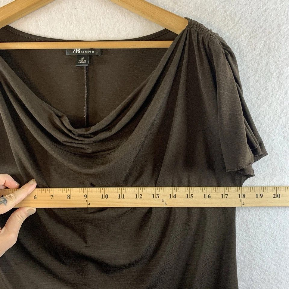 AB Studio Womes Y2K Cowl Neck Tunic Top Sz M Chocolate Brown Fairy Grunge Slinky - Image 4 of 4