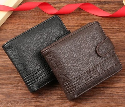 Men's Classic Bifold PU Leather Wallet with Snap Closure for Daily Use