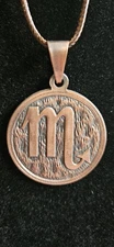 Copper Scorpio Zodiac Sign Astrology Horoscope Round Pendant with Brown Cord
