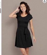 Toad&Co Women's Cue Wrap Black Dress Organic Cotton Short Sleeve X-Large