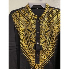 Men's African Suit Dashiki/ Pants Outfit Traditional 2 Piece- 2XL -BLACK-NEW-NN