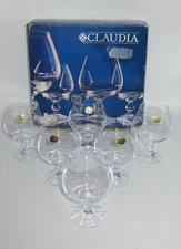 Claudia Bohemia Crystal Brandy Glasses with Faceted Ball Stem ~ Set of 6 ~ 9oz