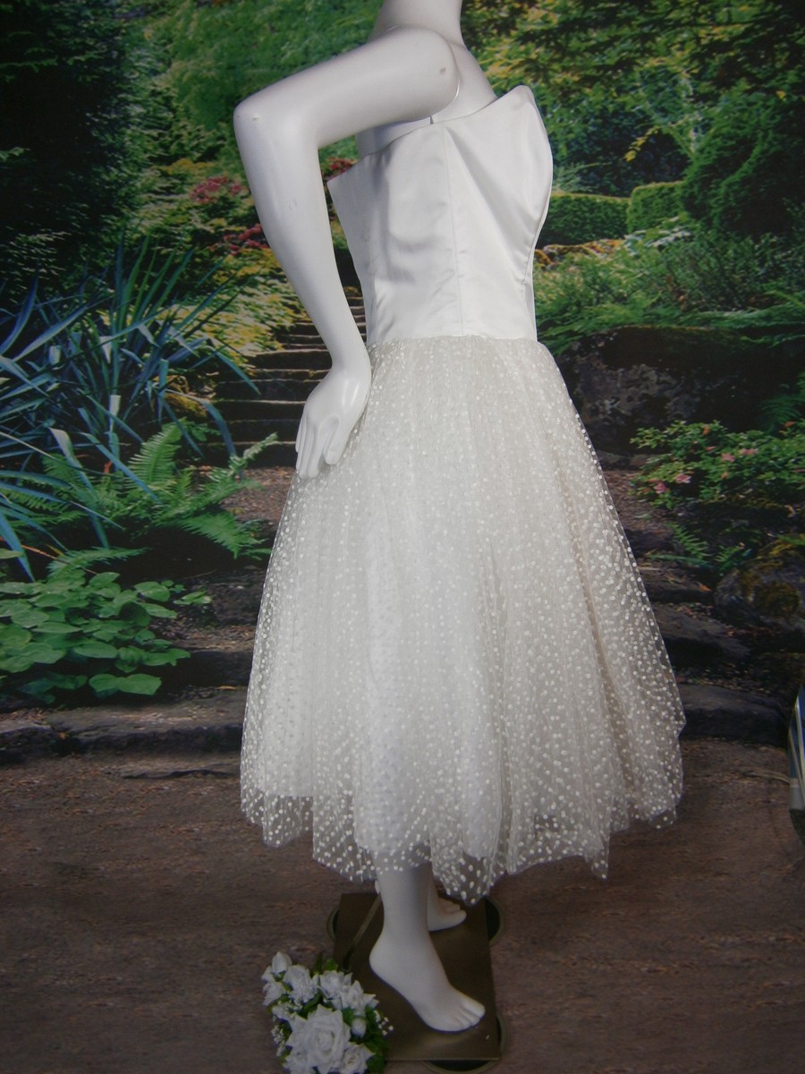 FANCY BRIDAL WEDDING GOWN DRESS 12 EMILY WHITE POLKA DOTS VINTAGE INSPIRED TEA | eBay FANCY BRIDAL WEDDING GOWN DRESS 12 EMILY WHITE POLKA DOTS VINTAGE INSPIRED TEA | eBay