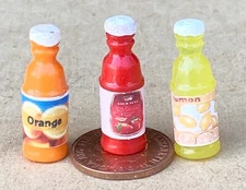 Dolls House Fruit Drinks Set Of 3 Orange, Lemon & Strawberry 1:12 Scale tumdee