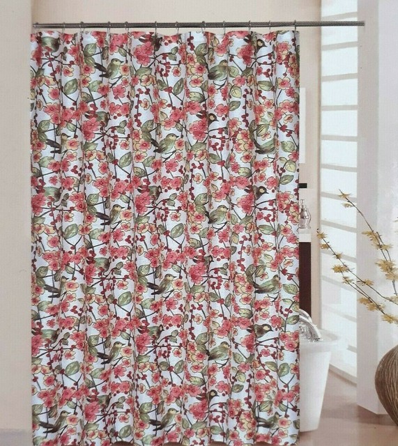 Waverly Fabric Shower Curtain In The Air Birds Flowers Hooks Included