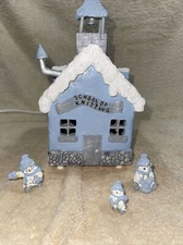 Encore Snowville Lighted Christmas Village School of Knitting Vtg with Box