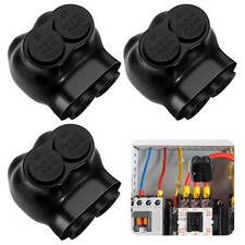 3 Pcs Insulated Multi-Cable Connectors 2 Port Single Entry Splice Black Alumi...