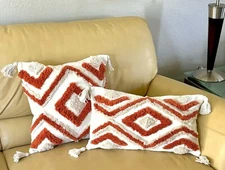 2 Sizes Burnt Orange Beige Boho Tufted Geometric Tassels Throw Pillow Cover New