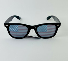 Rectangular Tinted Sunglasses Unisex, 100 UVA/UVB Protection, USA Flag, Black