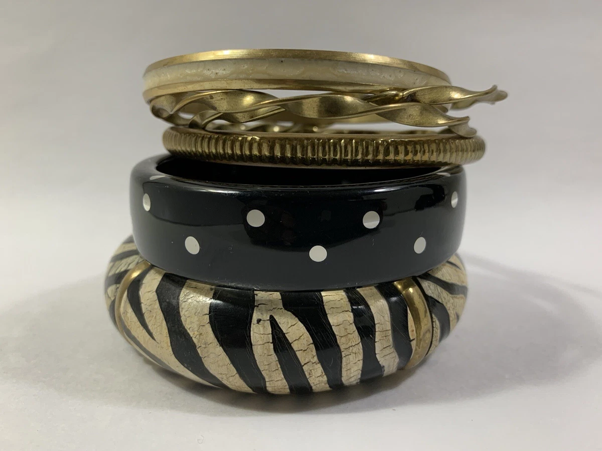 Assortment Of Six Bangles One Large Wooden One Large Plastic Four Small Metal