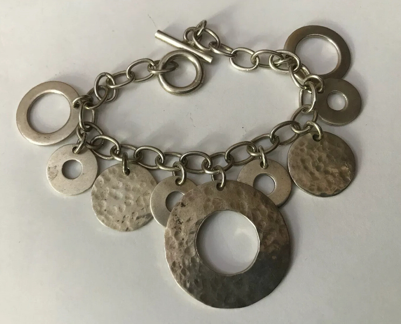 Solid HM Hallmarked Sterling Silver Hammered  Cir… - image 2