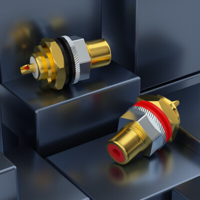 Pair Pure Copper RCA Sockets Terminal Chassis with Gold/Rhodium Plated Connector