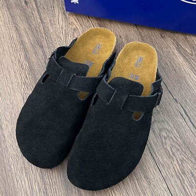 Birkenstock Boston Black Suede Leather Soft Footbed Select Size -*New*