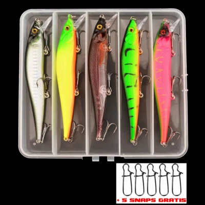 BERNHSTEIN Wobbler Set 5 tlg. mit 5 Snaps für Zander und Hecht 12 cm, 13,7g in Box
