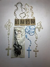 Vintage Lot Of 6 Religious Items & Rosary Beads