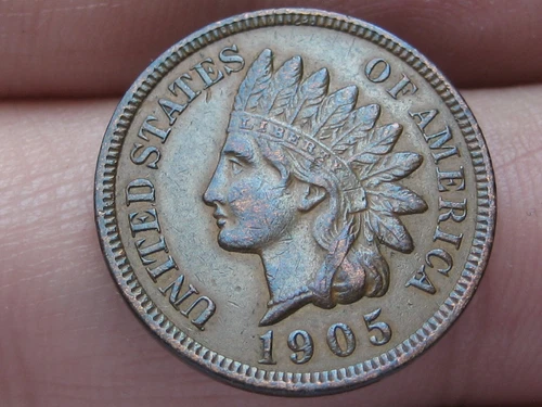 1905 Indian Head Cent Penny, AU Details, 3 Diamonds