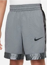 NEW Nike Boy's Smoke Grey/Black Dri-Fit Elite Basketball Shorts Size Medium #353