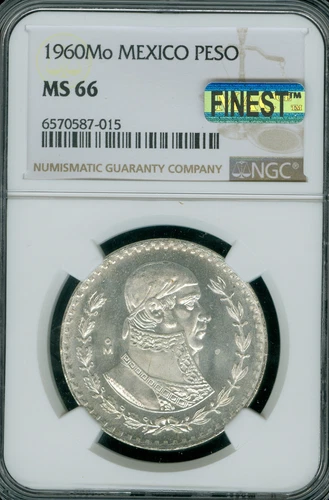 1960 MEXICO SILVER ONE PESO NGC MS66 PQ MAC FINEST & SPOTLESS .