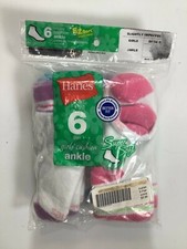 Girl's Hanes Multicolor Cushion Ankle Socks Small 6 Pair NEW 