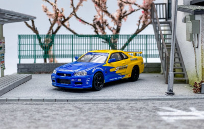 SH 1:64 JDM Skyline GTR R34 Spoon Racing Sports Model Diecast Metal Car