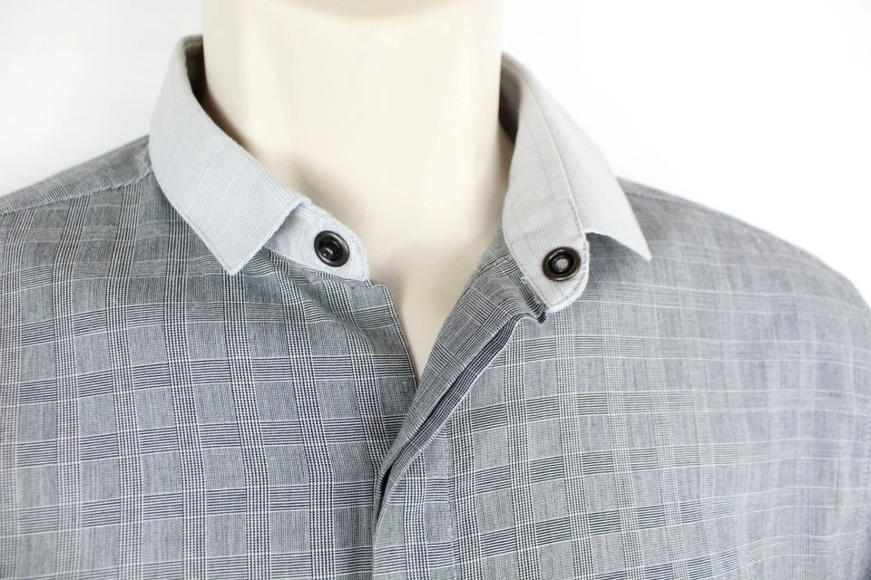 Topman Shirt Small Long Sleeve Long Sleeve Hidden Button Up Plaid - Image 3 of 4