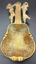 ISRAELI BRONZE ASHTRAY 6.6" IN SHAPE OF A GUITAR OR MANDOLIN AND DANCERS c1970 g