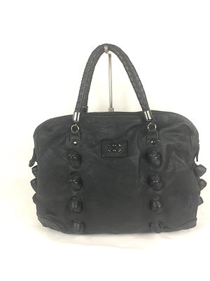 Sac à Main Just Cavalli Authentique - Taille Moyenne, Cuir Et Tissu Marron, Motif Monogramme, Occasion Bon état