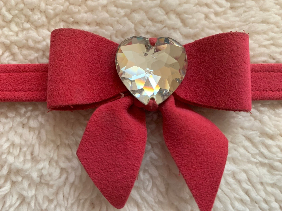 Susan Lanci Tail Bow Heart Collar Med Raspberry Pink Retail 53 Ultrasuede