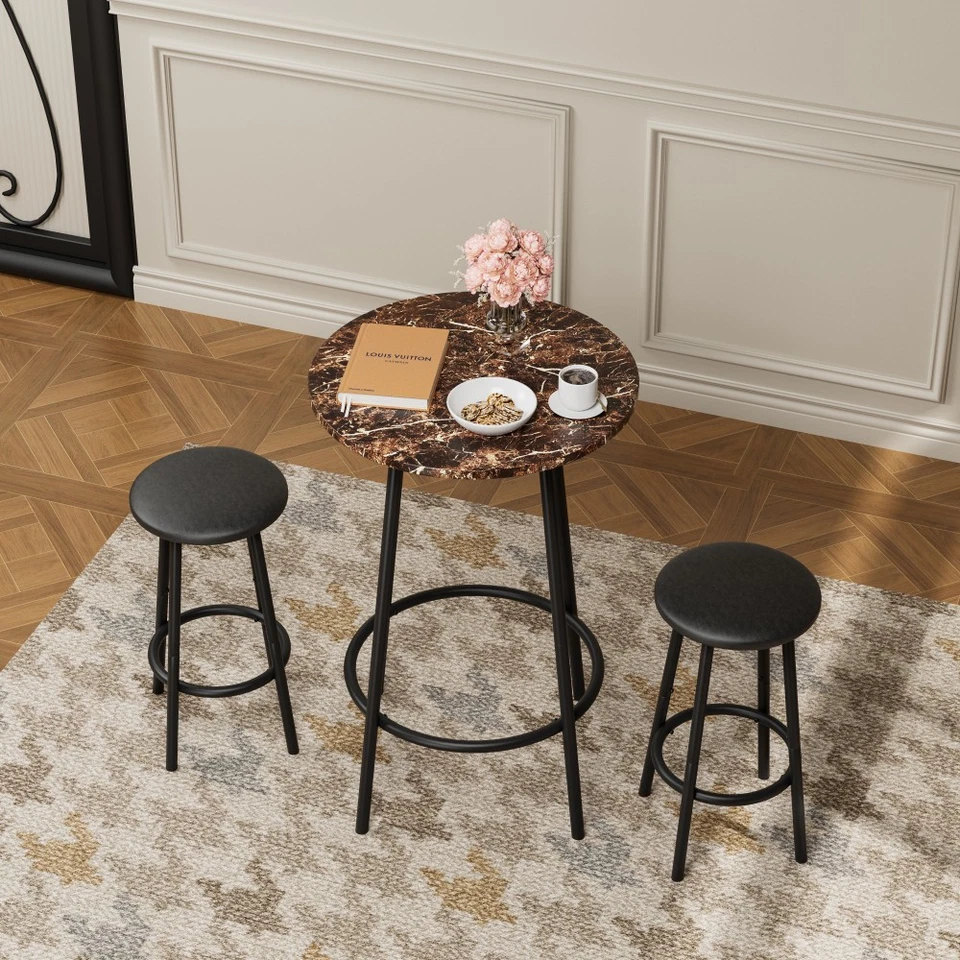 3 Piece Bar Table Set W 2 Bar Stools Modern Pub Table - Image 3 of 4