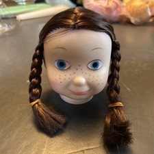 Lot Of 3 Blue Eyed Doll Head Freckles And Brown Braids Open Package