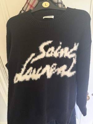 Saint Laurent YSL Mean Medium Black Knit Jumper Crew Neck Sweater