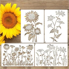 Large Wildflower Stencils for Painting on Wood Fence, Extra 16 Inch Sunflower Fl