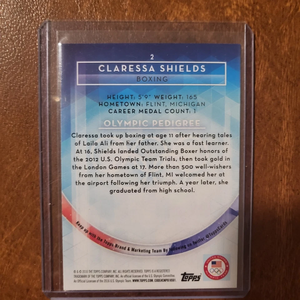 2016 Claressa Shields GOLD Topps Olympic Boxing Card - Image 2 of 2