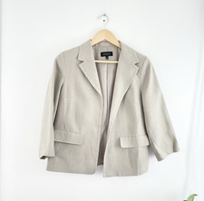 Talbots Tan 3/4 Sleeve 100 Linen Open Blazer Work Career Jacket Women s 10
