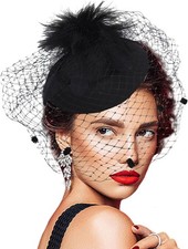   Fascinator Hats 20s 50s Derby Hat Pillbox for Women Tea Party Cocktail Hat wi