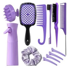 12 Pcs Hair Brush Set with Continuous Hair Spray Bottle for Women Rat Tail Comb