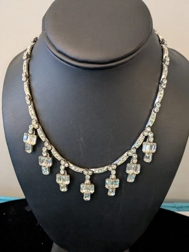 Vintage Signed BOGOFF Rhinestone Choker, Necklace, Costume Jewelry Safety Chain