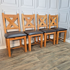 Rustic Oak Dining Chairs - Solid Wood - Cross Back Seats - Chunky Vintage Retro