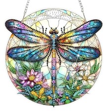 Flowers Dragonfly Diamond Art Hanging Kit for Adult, Special Shaped Rhinestone,