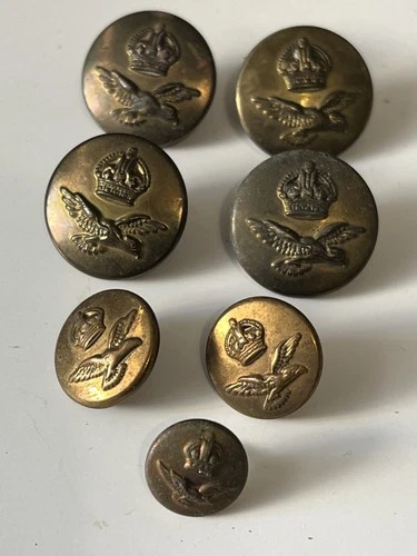 7 X Royal Air Force RAF Uniform KC WW2 Era Antique Brass Buttons 3 sizes