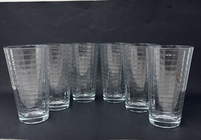 Vtg Pasabahce Block Optic Clear Glass Tumblers 16 oz Set of 6 Windowpane 1980's