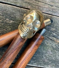 Designer Brass Skull Head Handle Antique Style Brown Wooden Walking Stick Cane