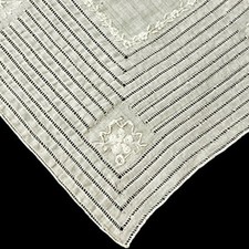 Antique Bridal Handkerchief Madeira Whitework Hand Embroidered Linen Hanky